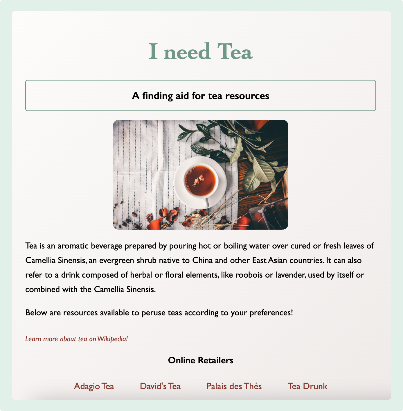 Image of my tea finding aid site.